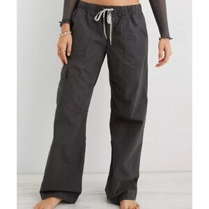 Aerie Pants Womens Small Gray Baggy Cargo Skater Wide Leg Drawstring Casual